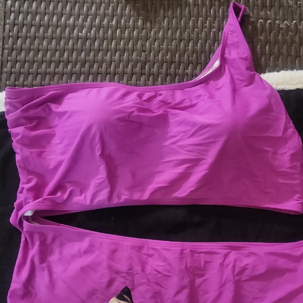 Vibrant Purple One-Shoulder Attached One Piece Bikini Set